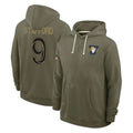 harde LA.Rams #9 Matthew Stafford Player Olive Salute to Service Pullover Hoodies Limited Stitched Jerseys
