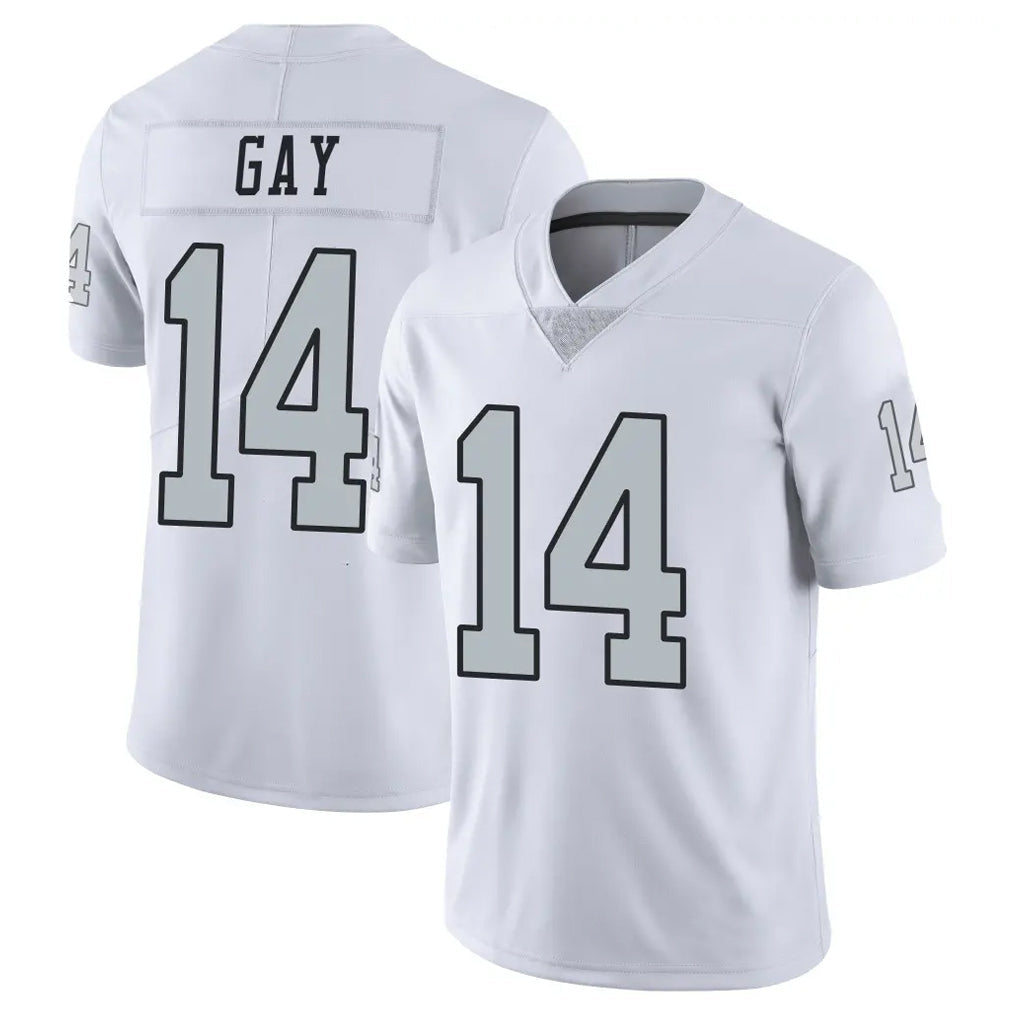 harde LV.Raiders #14 Matt Gay Player White Limited Color Rush Home Game Stitched Jerseys