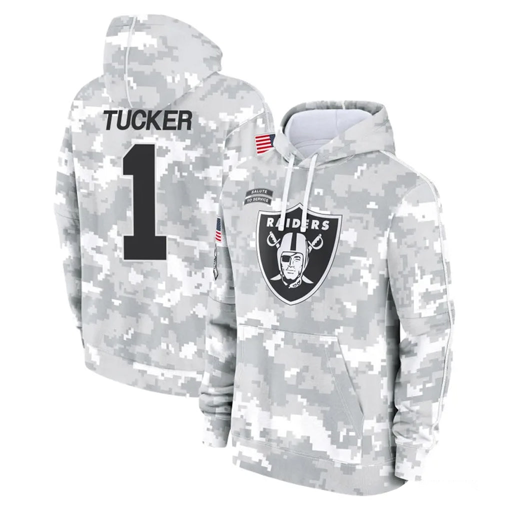 harde LV.Raiders #1 Tre Tucker Player Arctic Camo Salute to Service Hoodies Limited Game Stitched Jerseys