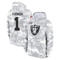 harde LV.Raiders #1 Tre Tucker Player Arctic Camo Salute to Service Hoodies Limited Game Stitched Jerseys