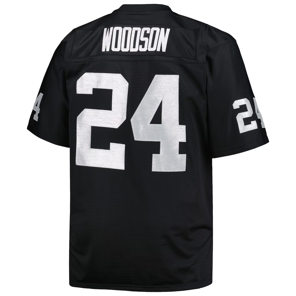 harde LV.Raiders #24 Charles Woodson Mitchell & Ness Black Big & Tall 1998 Retired Player Replica Jersey