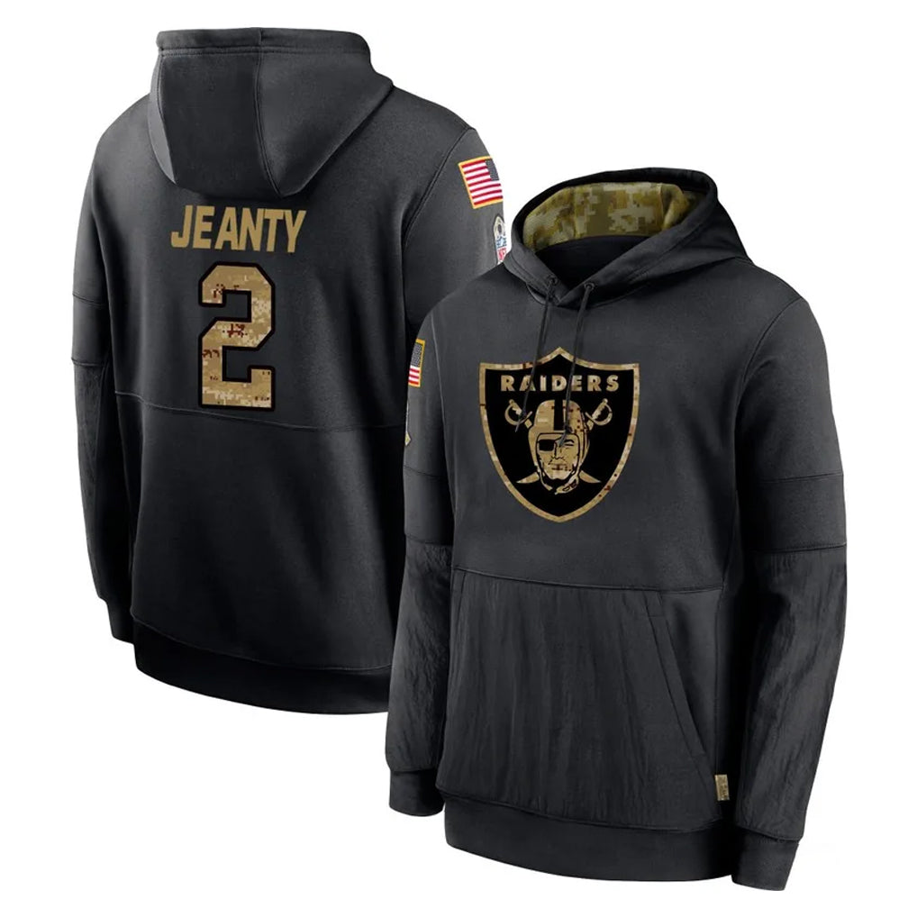 harde LV.Raiders #2 Ashton Jeanty Player Black Salute to Service Hoodies Limited Game Stitched Jerseys
