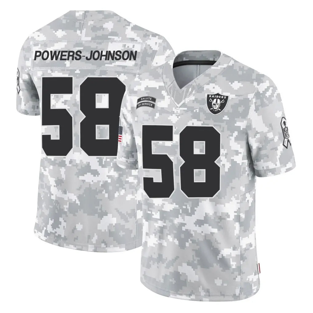harde LV.Raiders #58 Jackson Powers-Johnson Player Arctic Camo Salute To Service Limited Game Stitched Jerseys