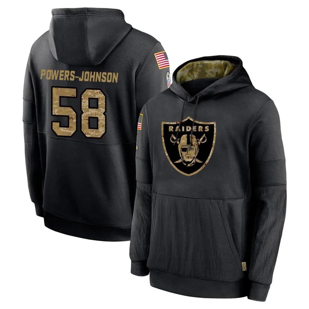 harde LV.Raiders #58 Jackson Powers-Johnson Player Black Salute to Service Hoodies Limited Game Stitched Jerseys