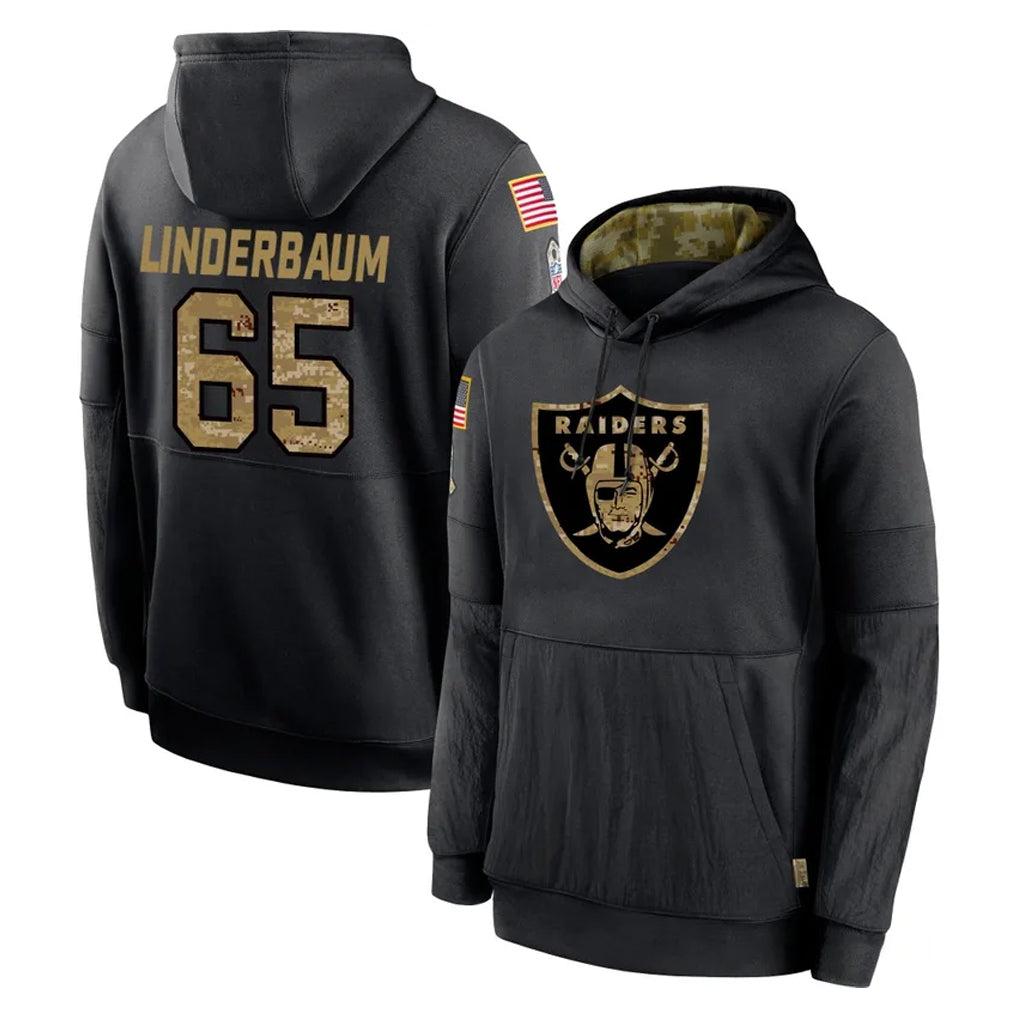 harde LV.Raiders #65 Tyler Linderbaum Player Black Salute to Service Hoodies Limited Game Stitched Jerseys