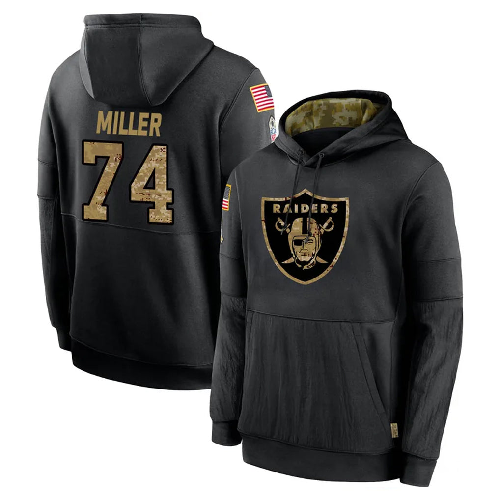 harde LV.Raiders #74 Kolton Miller Player Black Salute to Service Hoodies Limited Game Stitched Jerseys