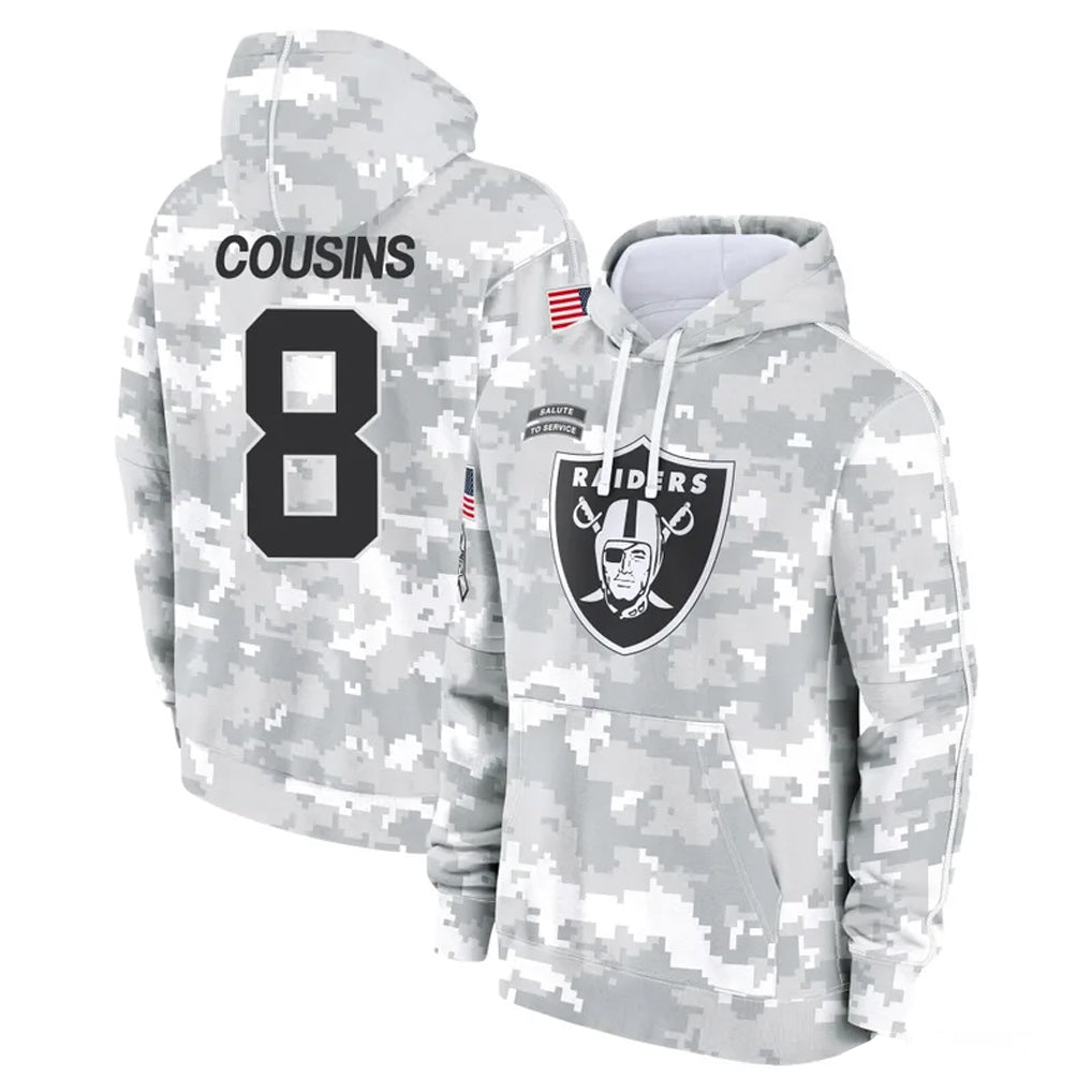 harde LV.Raiders #8 Kirk Cousins Player Arctic Camo Salute to Service Hoodies Limited Game Stitched Jerseys