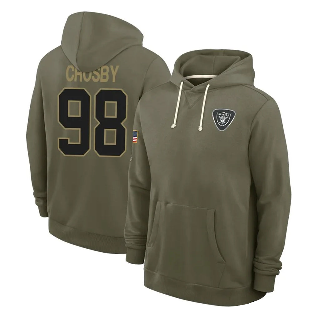 harde LV.Raiders #98 Maxx Crosby Player Olive Salute to Service Pullover Hoodies Limited Stitched Jerseys