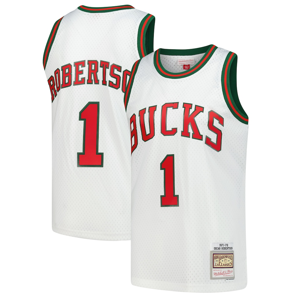 harde M.Bucks #1 Oscar Robertson Mitchell & Ness White Hardwood Classics Swingman Jerseys