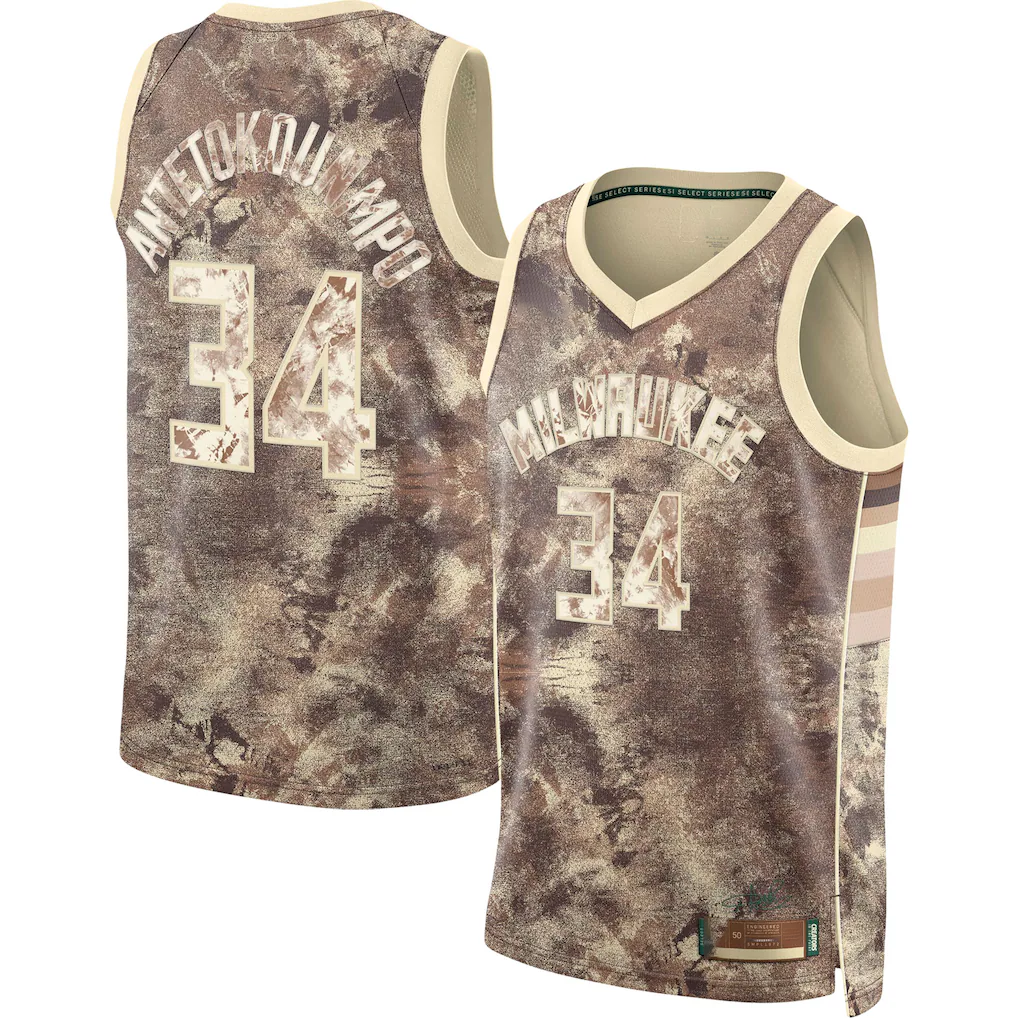 harde M.Bucks #34 Giannis Antetokounmpo Brown Select Series Swingman Jerseys
