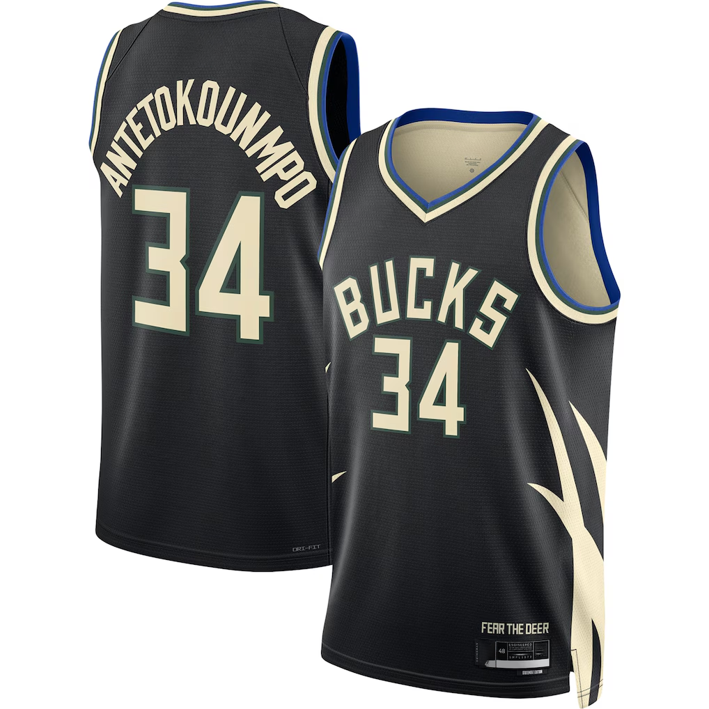 harde M.Bucks #34 Giannis Antetokounmpo Jordan Brand Black Swingman Jerseys - Statement Edition