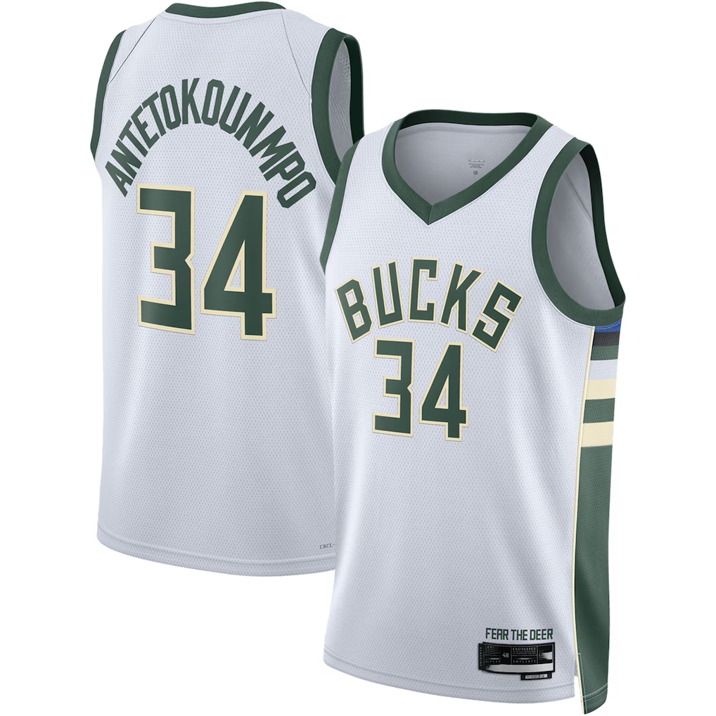harde M.Bucks #34 Giannis Antetokounmpo White Swingman Jerseys - Association Edition