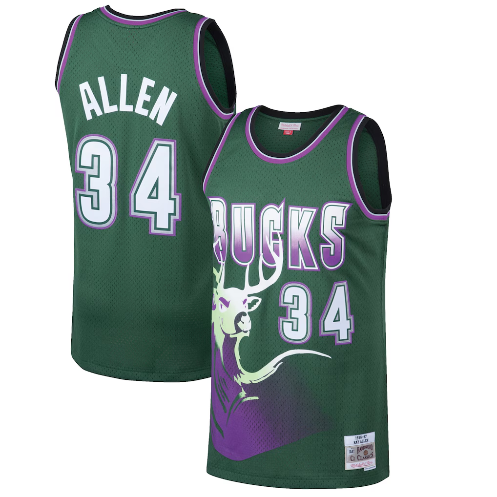 harde M.Bucks #34 Ray Allen Mitchell & Ness Kelly Green 199697 Hardwood Classics Swingman Jerseys