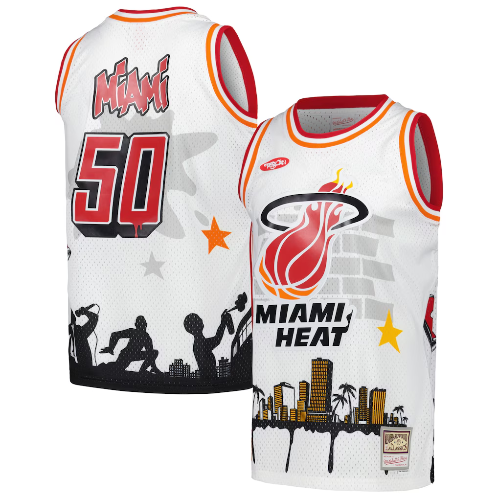 harde M.Heat Mitchell & Ness x Tats Cru White Hardwood Classics Fashion Jerseys