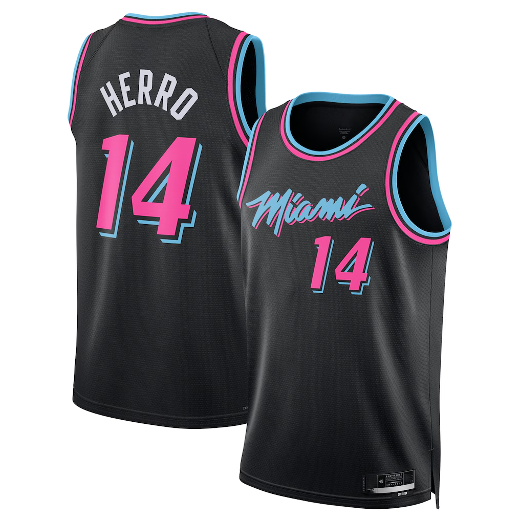 harde M.Heat #14 Tyler Herro Black 2025-2026 Swingman Jerseys - City Edition