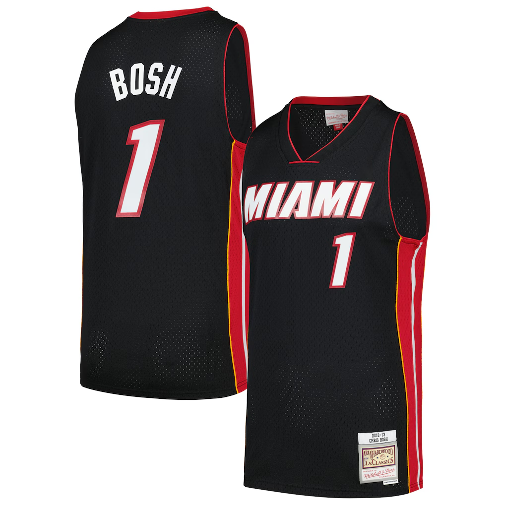 harde M.Heat #1 Chris Bosh Mitchell & Ness Black 2012-13 Hardwood Classics Swingman Jerseys