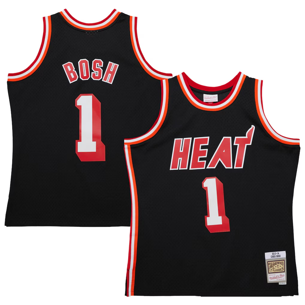 harde M.Heat #1 Chris Bosh Mitchell & Ness Black 2013-14 Hardwood Classics Swingman Jerseys