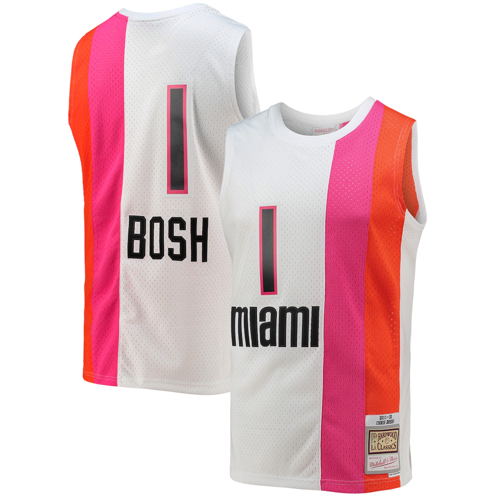 harde M.Heat #1 Chris Bosh Mitchell & Ness White 2011-12 Hardwood Classics Swingman Jerseys