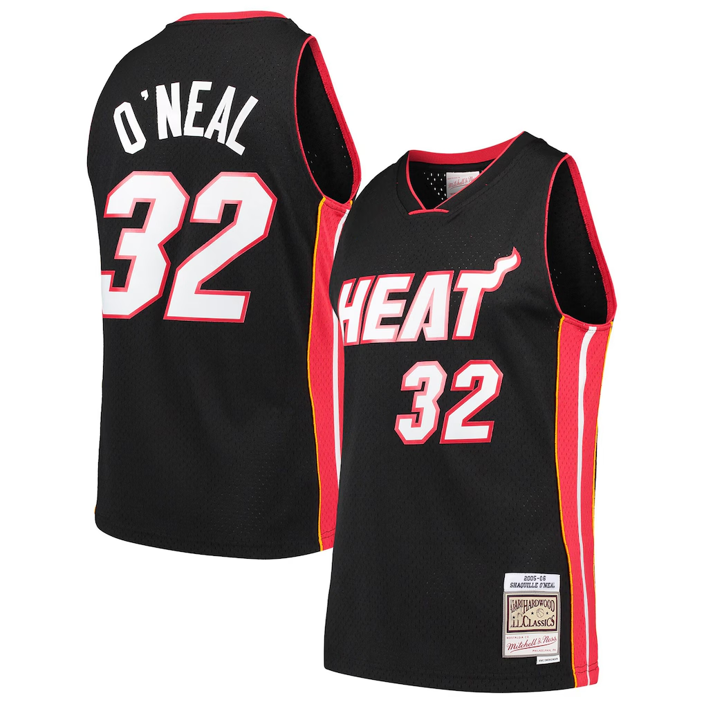 harde M.Heat #32 Shaquille O'Neal Mitchell & Ness Black Hardwood Classics Swingman Jerseys