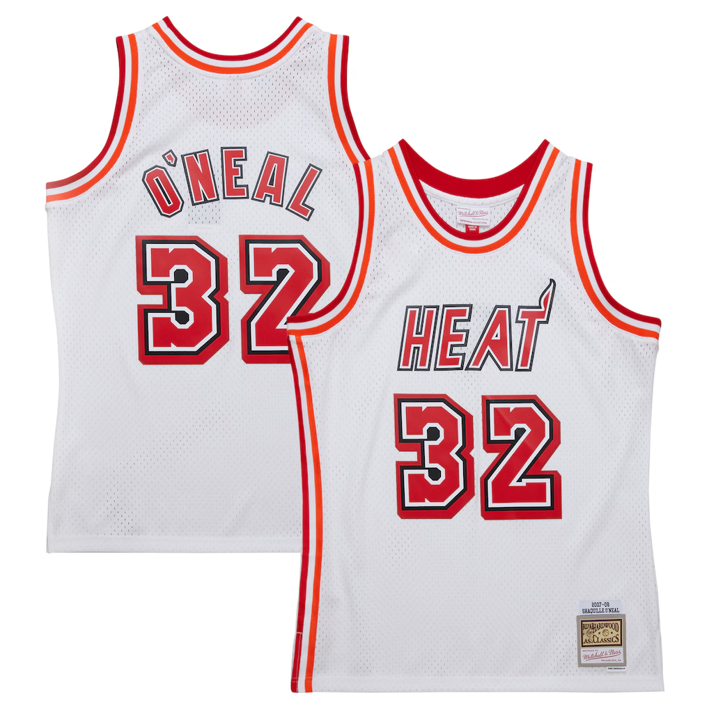 harde M.Heat #32 Shaquille O'Neal Mitchell & Ness White 2007-2008 Hardwood Classics Swingman Jerseys