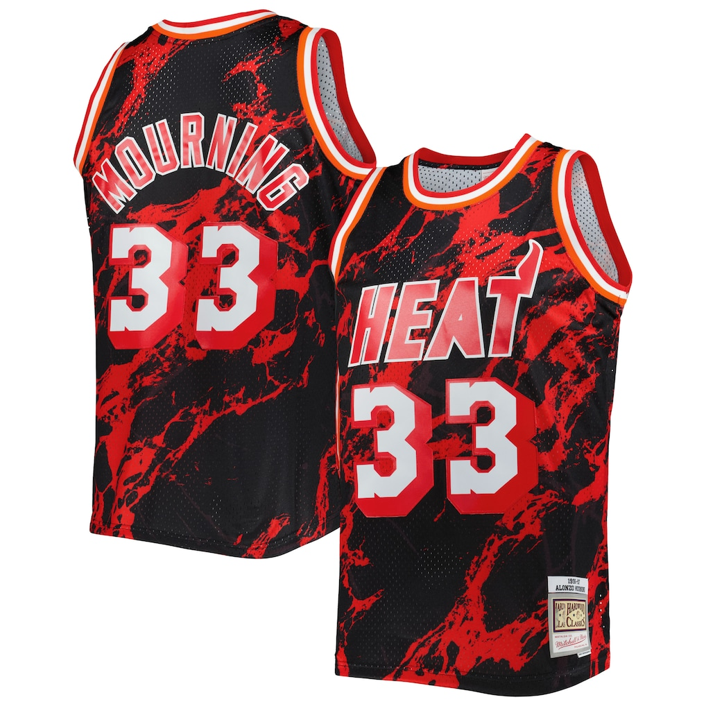 harde M.Heat #33 Alonzo Mourning Mitchell & Ness Black 1996-1997 Hardwood Classics Marble Swingman Jerseys