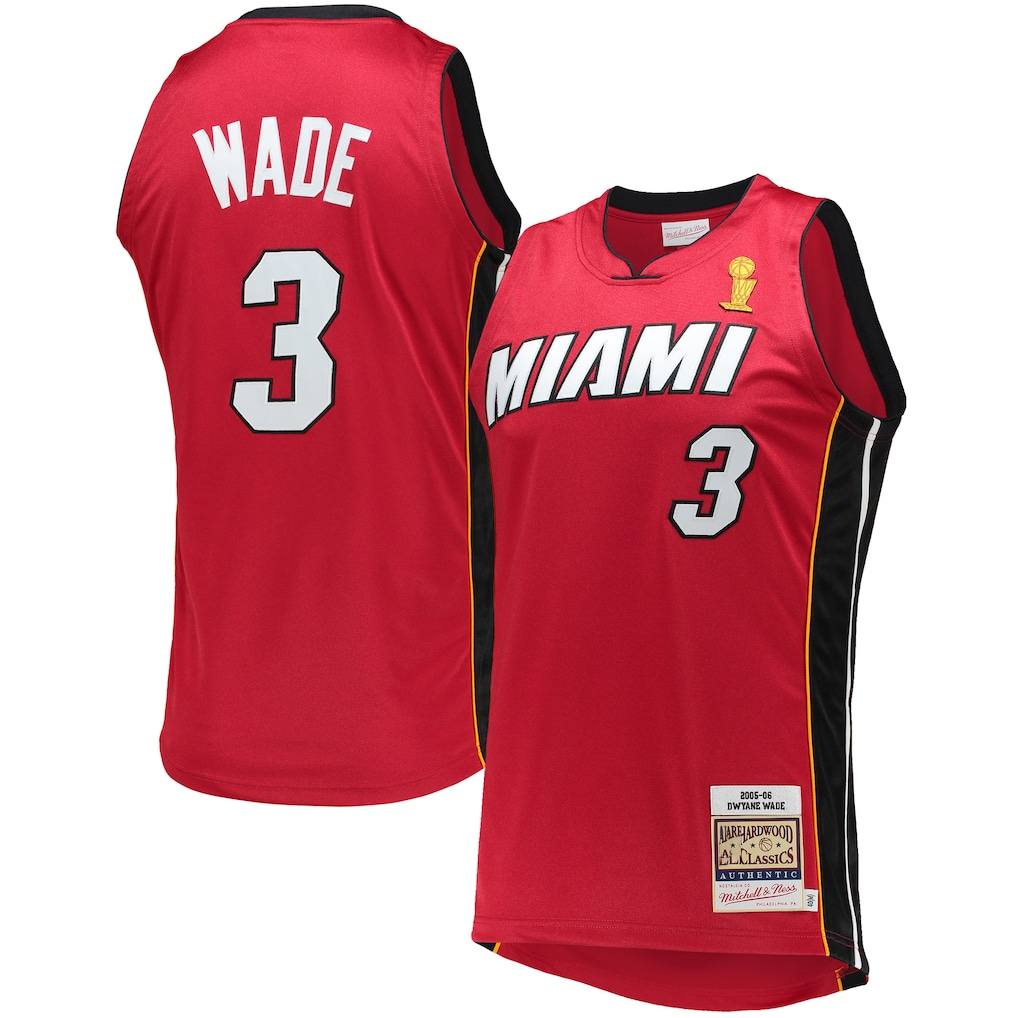 harde M.Heat #3 Dwyane Wade Mitchell & Ness Red 2005-06 Hardwood Classics Authentic Jerseys
