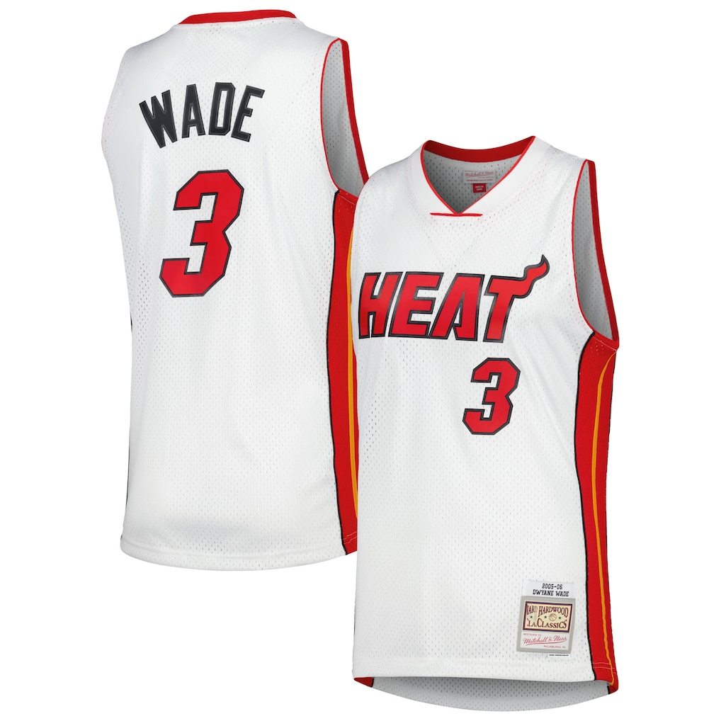 harde M.Heat #3 Dwyane Wade Mitchell & Ness White 2005-06 Hardwood Classics Swingman Jerseys