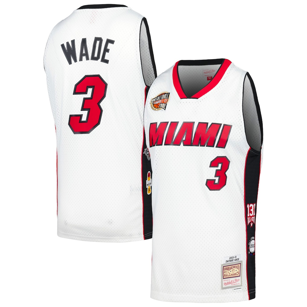 harde M.Heat #3 Dwyane Wade Mitchell & Ness White Hall of Fame Class of 2023 Throwback Swingman Jerseys