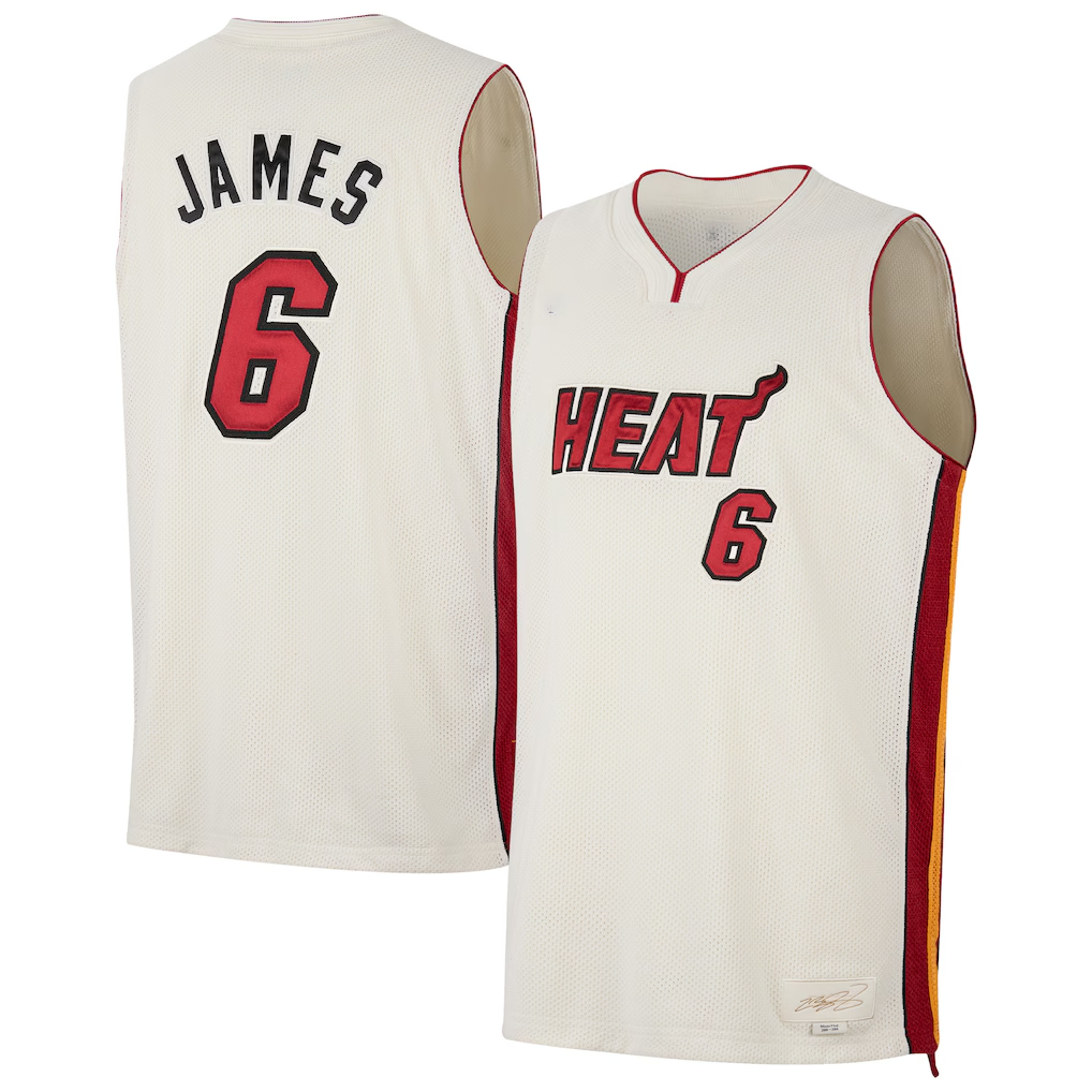 harde M.Heat #6 LeBron James Cream Forever King Reserve Authentic Jerseys