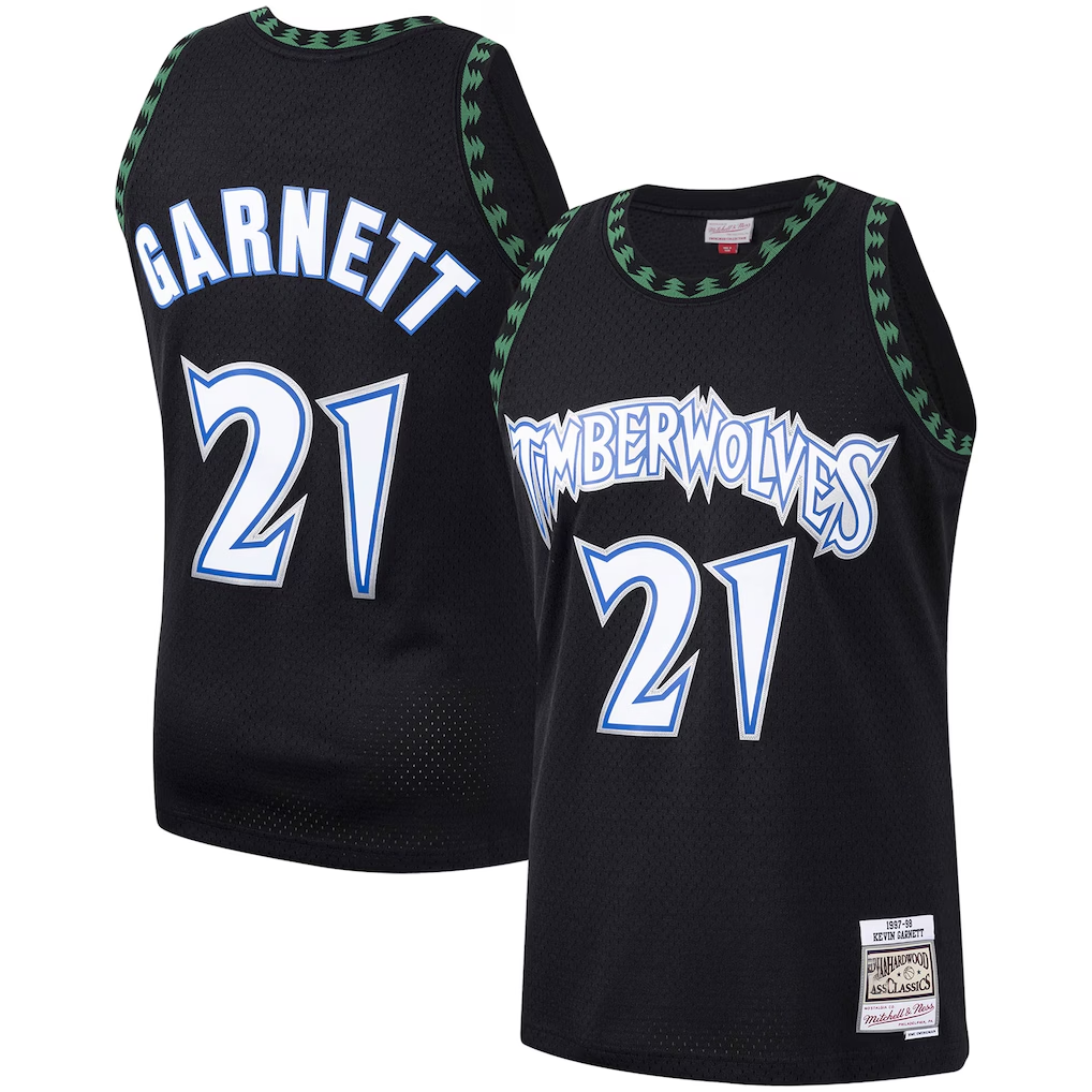 harde M.Timberwolves #21 Kevin Garnett Mitchell & Ness Black Hardwood Classics Swingman Stitched Jerseys