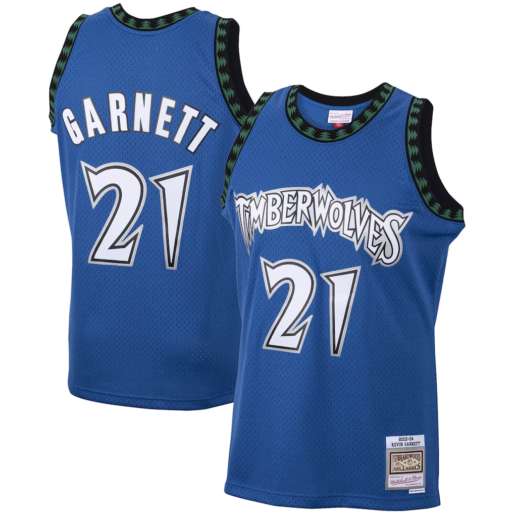 harde M.Timberwolves #21 Kevin Garnett Mitchell & Ness Blue Big & Tall 2003-2004 Hardwood Classics Swingman Stitched Jerseys