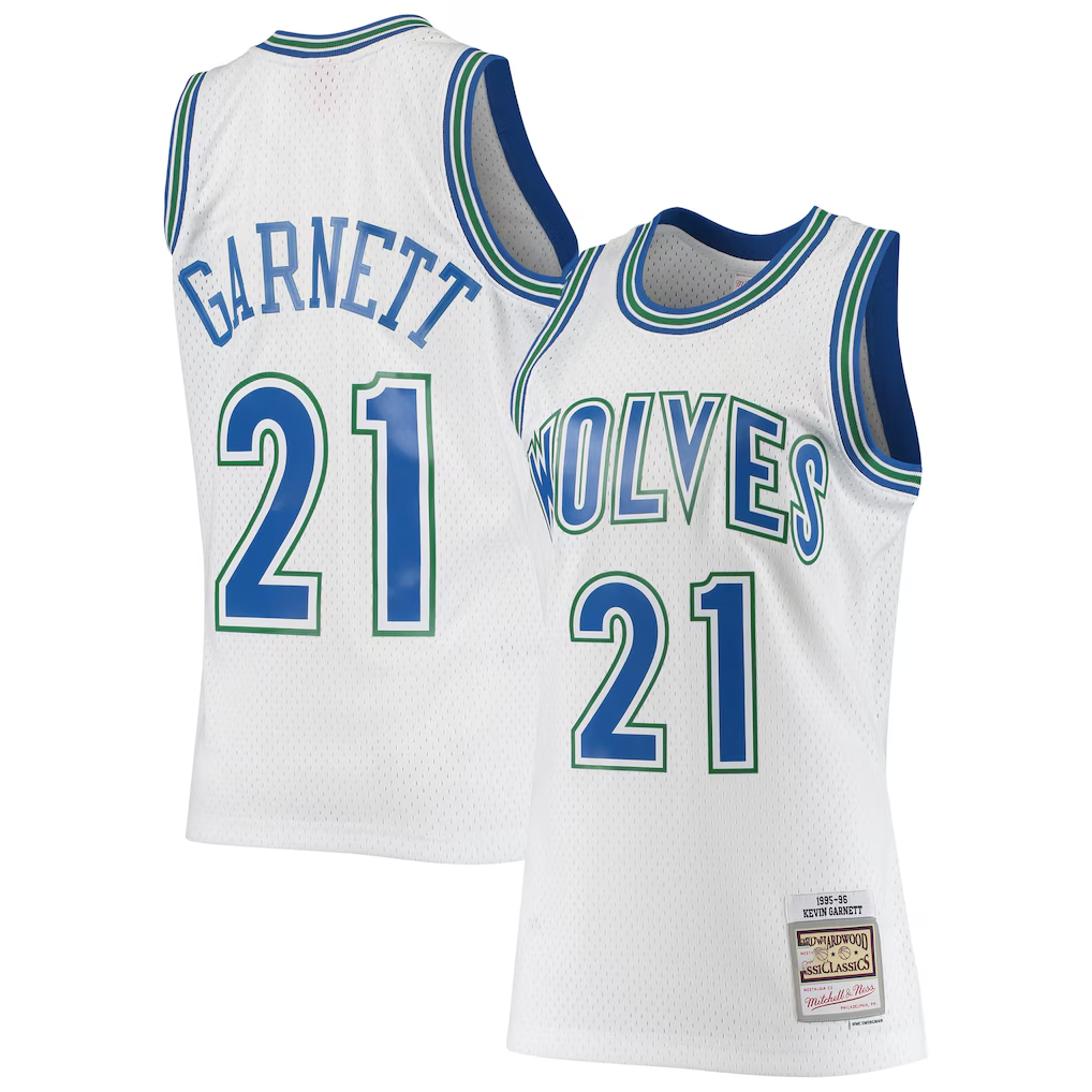 harde M.Timberwolves #21 Kevin Garnett Mitchell & Ness White 1995-1996 Hardwood Classics Swingman Stitched Jerseys