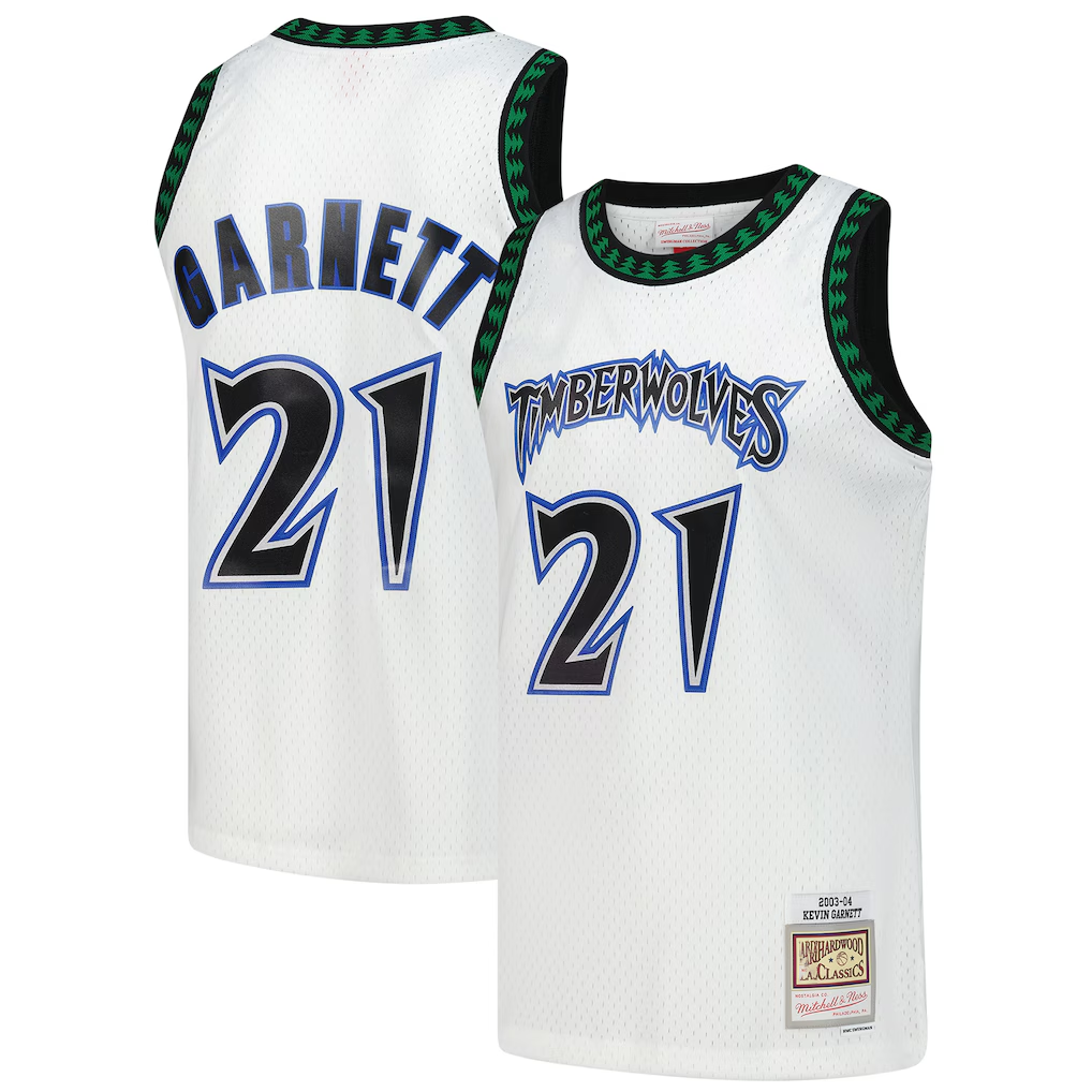 harde M.Timberwolves #21 Kevin Garnett Mitchell & Ness White Hardwood Classics Swingman Stitched Jerseys