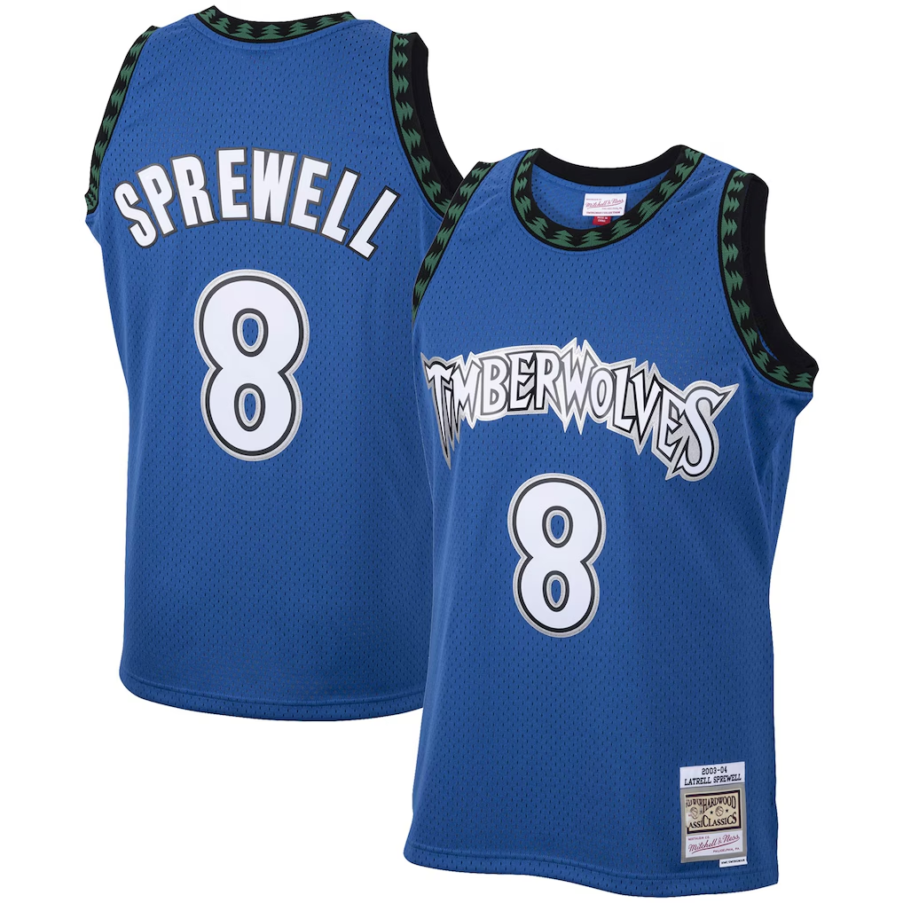 harde M.Timberwolves #8 Latrell Sprewell Mitchell & Ness Blue 2003-2004 Hardwood Classics Swingman Stitched Jerseys