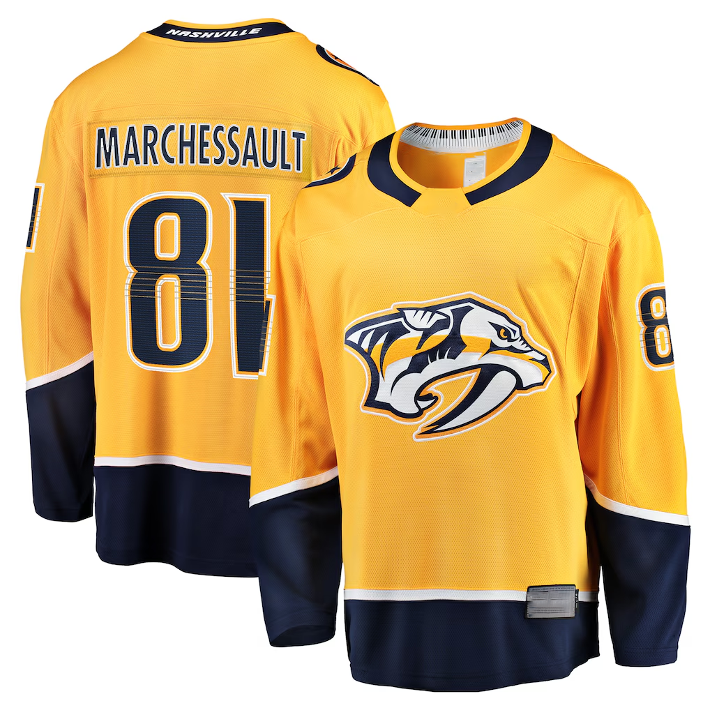 harde N.Predators #81 Jonathan Marchessault Gold Home Premier Breakaway Player Jerseys