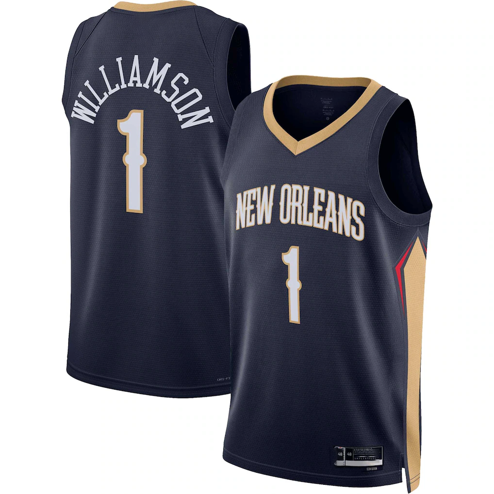 harde NO.Pelicans #1 Zion Williamson Navy Swingman Stitched Jerseys- Icon Edition
