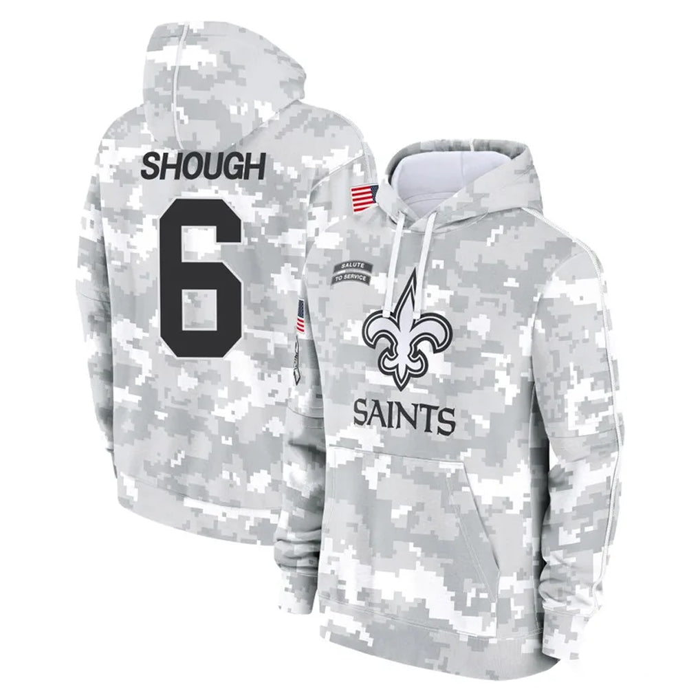 harde NO.Saints #6 Tyler Shough Player Arctic Camo Salute to Service Pullover Hoodies Limited Game Stitched Jerseys