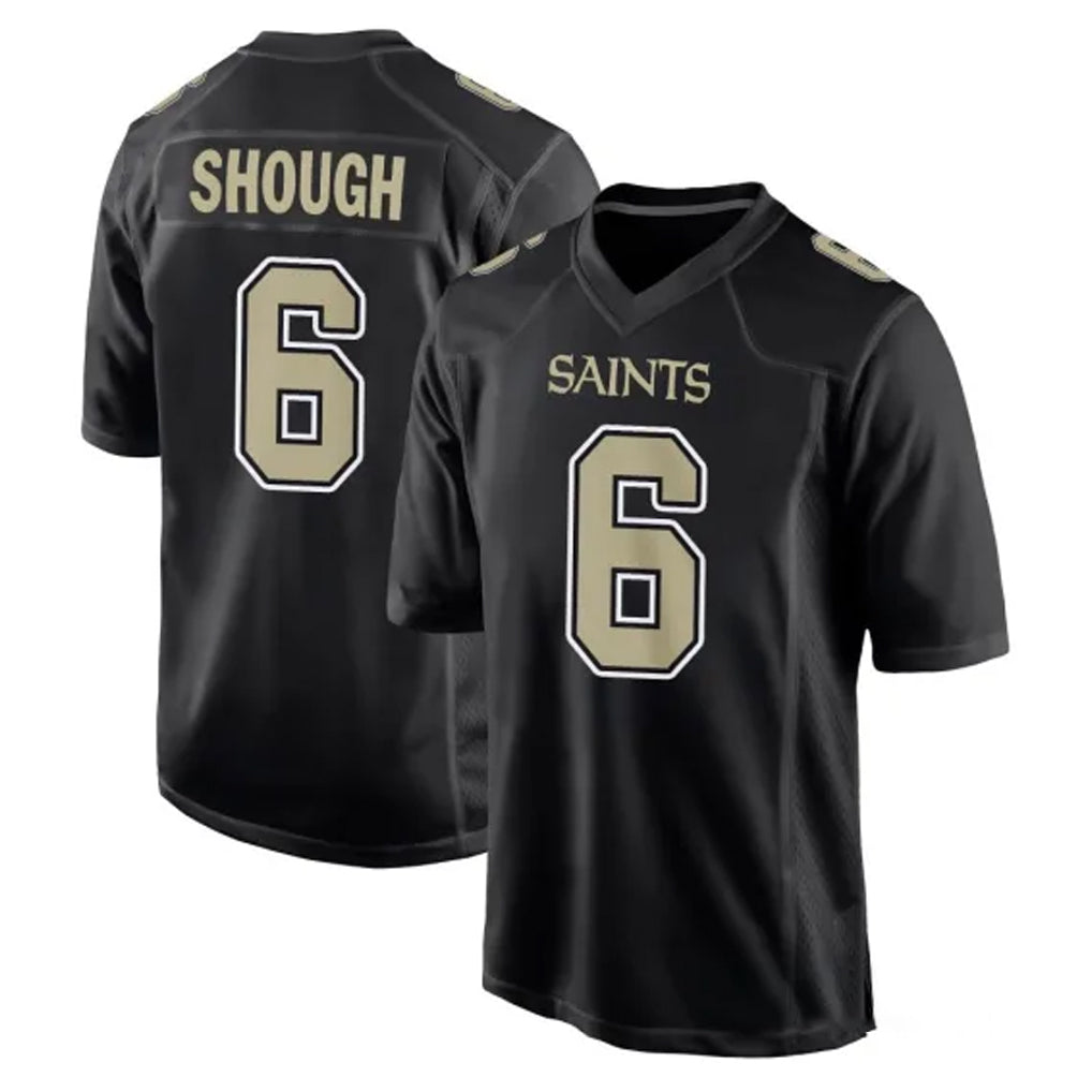 harde NO.Saints #6 Tyler Shough Player Black Carbon Fashion Home Game Stitched Jerseys