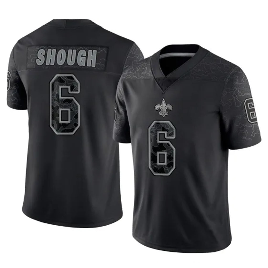 harde NO.Saints #6 Tyler Shough Player Black Limited Reflective Home Game Stitched Jerseys