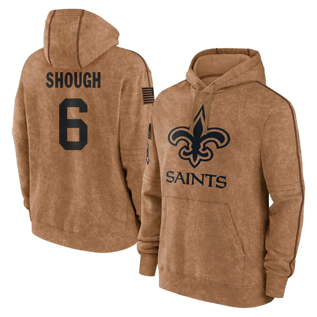 harde NO.Saints #6 Tyler Shough Player Brown Salute to Service Pullover Hoodies Limited Game Stitched Jerseys
