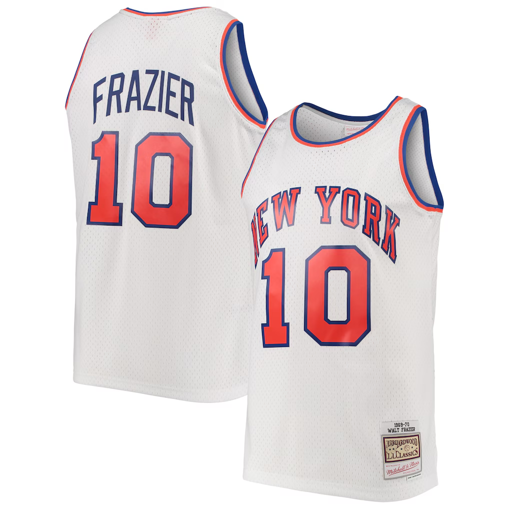 harde NY.Knicks #10 Walt Frazier Mitchell & Ness White Hardwood Classics Swingman Jerseys