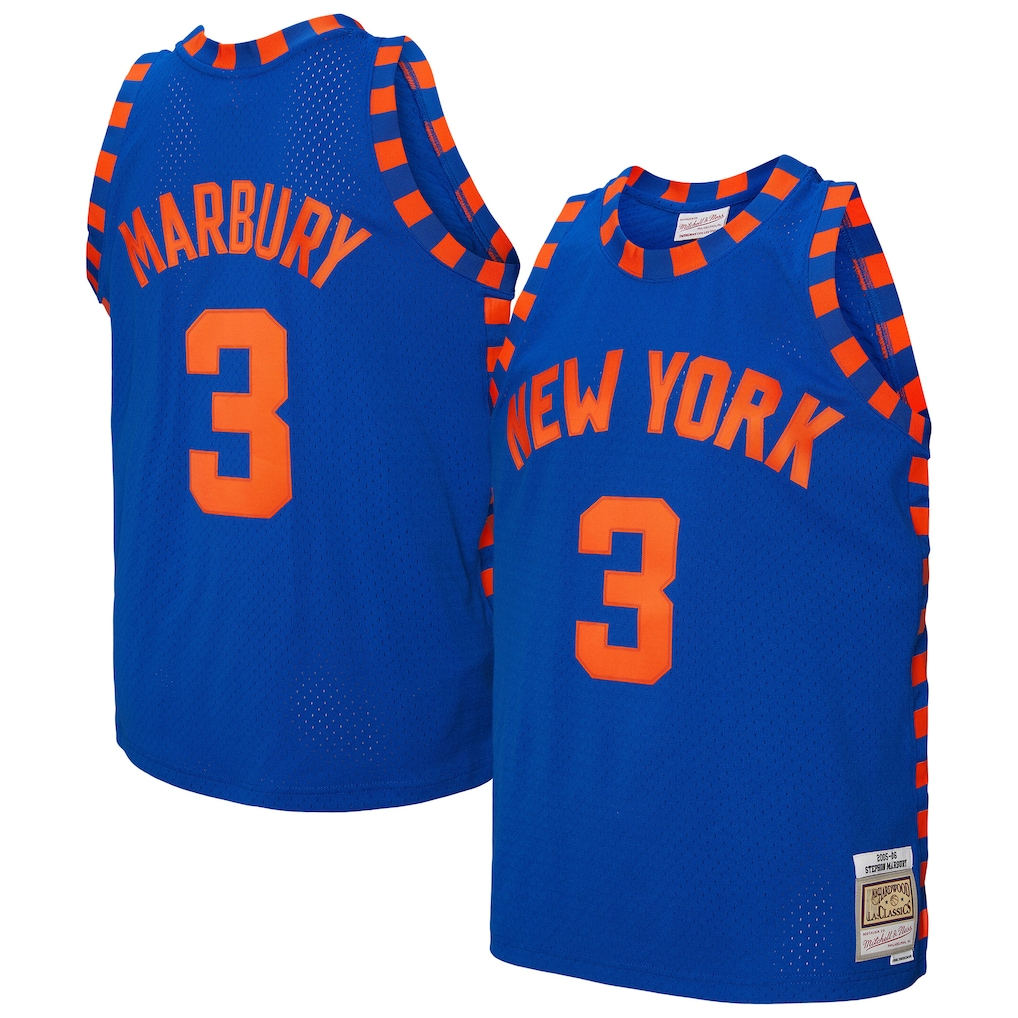 harde NY.Knicks #3 Stephon Marbury Mitchell & Ness Blue 200506 Hardwood Classics Swingman Jerseys