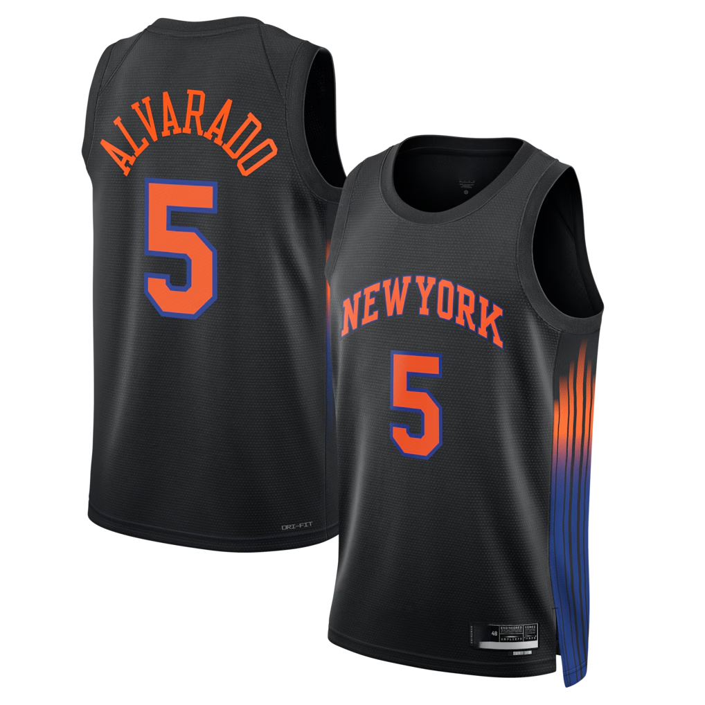harde NY.Knicks #5 Jos¨¦ Alvarado Black Swingman Jerseys - Statement Edition
