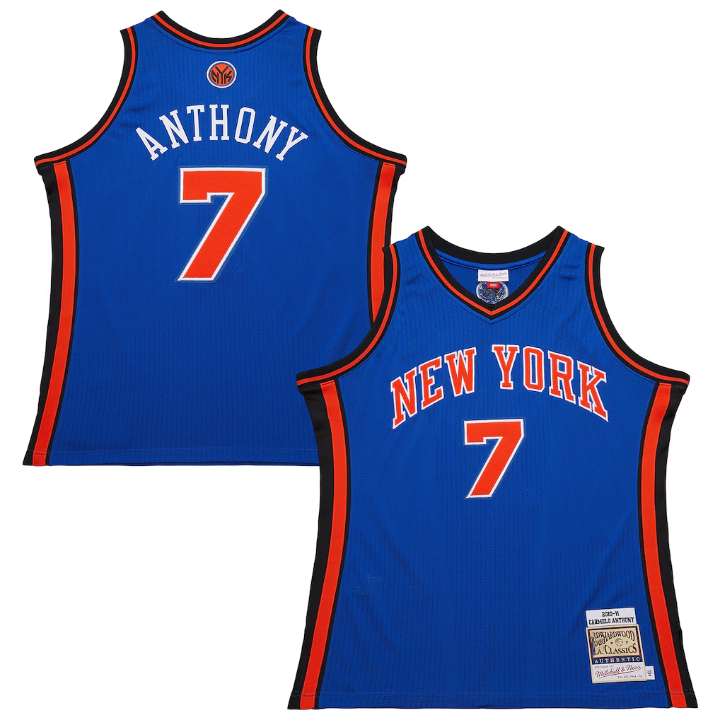 harde NY.Knicks #7 Carmelo Anthony Mitchell & Ness Blue 201011 Hardwood Classics Authentic Jerseys