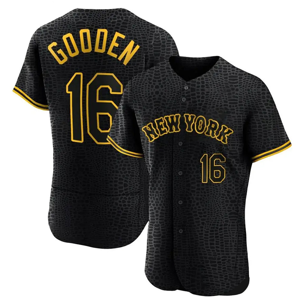 harde NY.Mets #16 Dwight Gooden Player Black Snake Skin City Home Limited Elite Stitched Jerseys