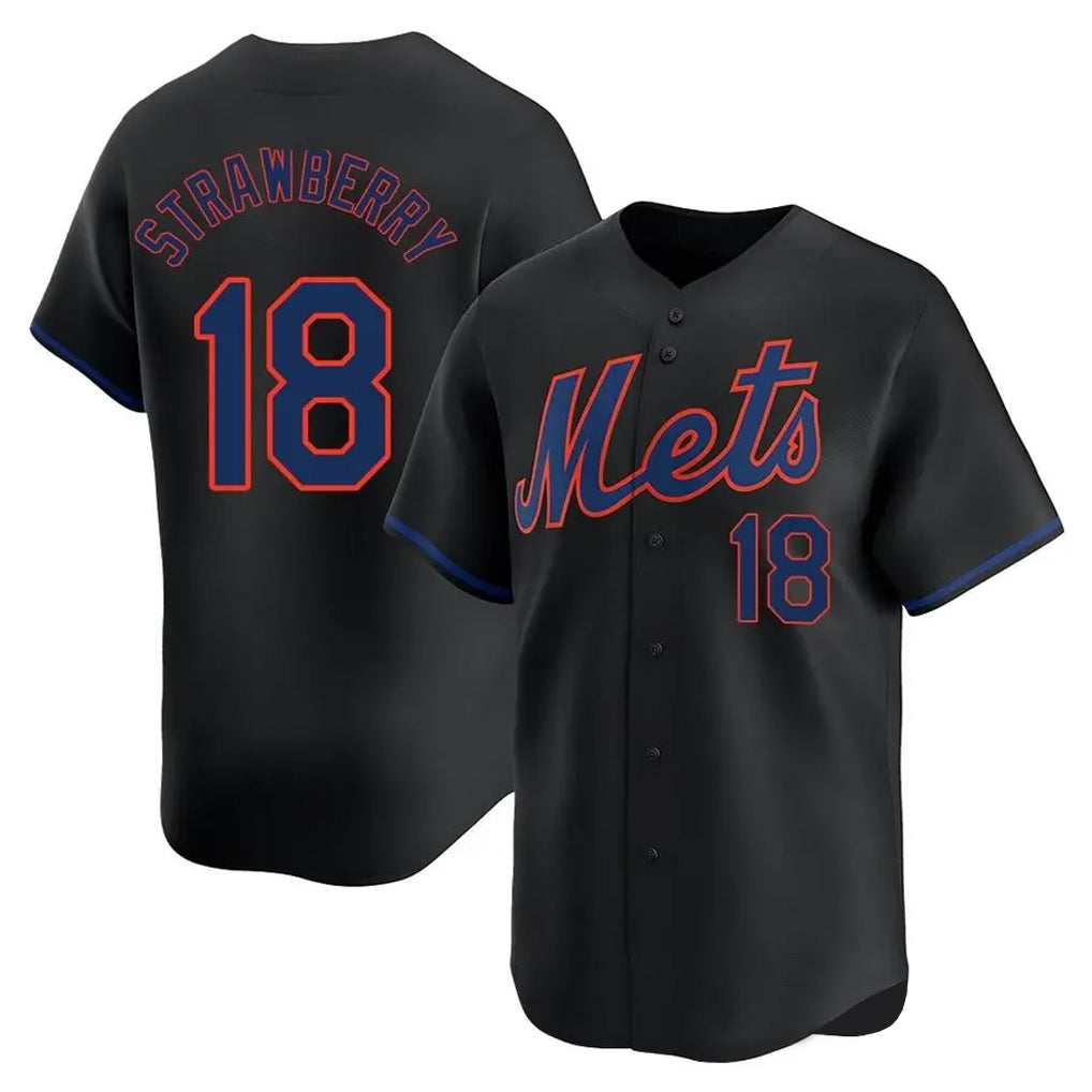 harde NY.Mets #18 Darryl Strawberry Player Black Alternate Home Limited Stitched Jerseys