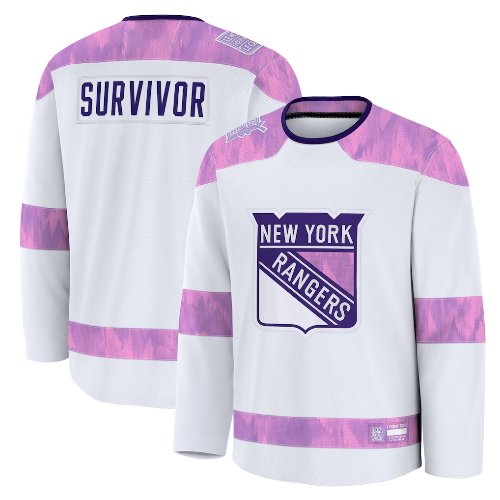 harde NY.Rangers White Hockey Fights Cancer Survivor Practice Jerseys