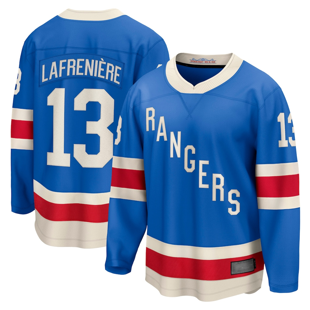 harde NY.Rangers #13 Alexis Lafreniere Blue Centennial Breakaway Jerseys
