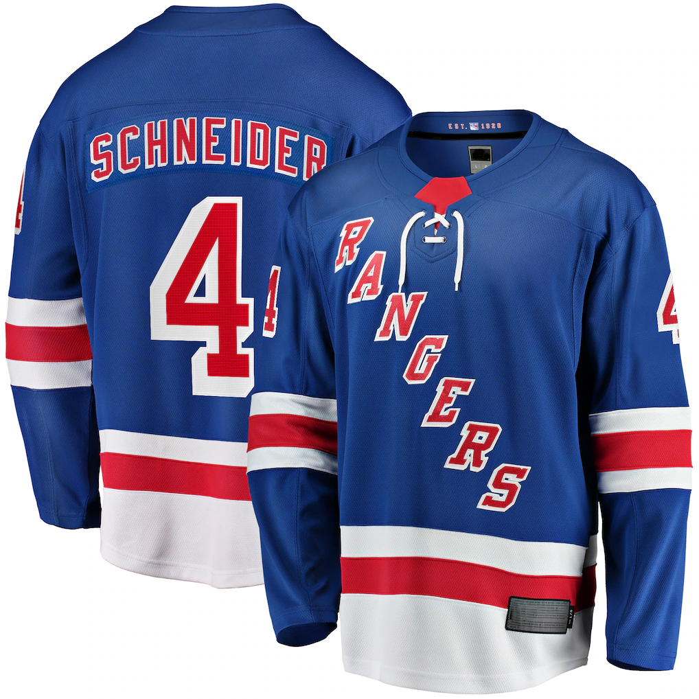 harde NY.Rangers #4 Braden Schneider Blue Home Premier Breakaway Jerseys