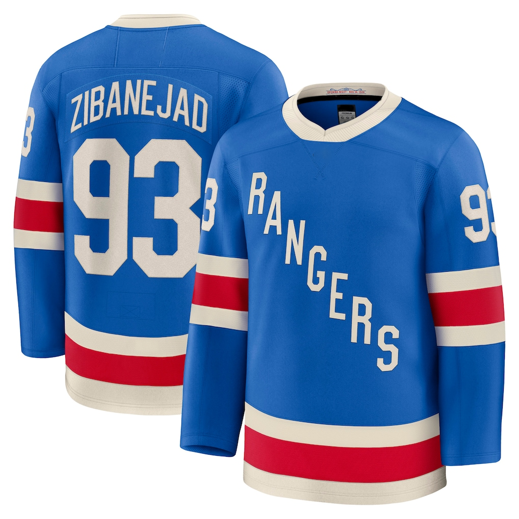 harde NY.Rangers #93 Mika Zibanejad Blue Centennial Premium Jerseys